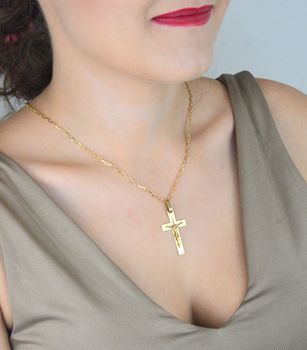 Złota zawieszka krzyżyk z Jezusem wykonana ze złota 585, waga 2,28 g, długość 44 mm. Idealny prezent religijny – chrzest, komunia, bierzmowanie (4).JPG